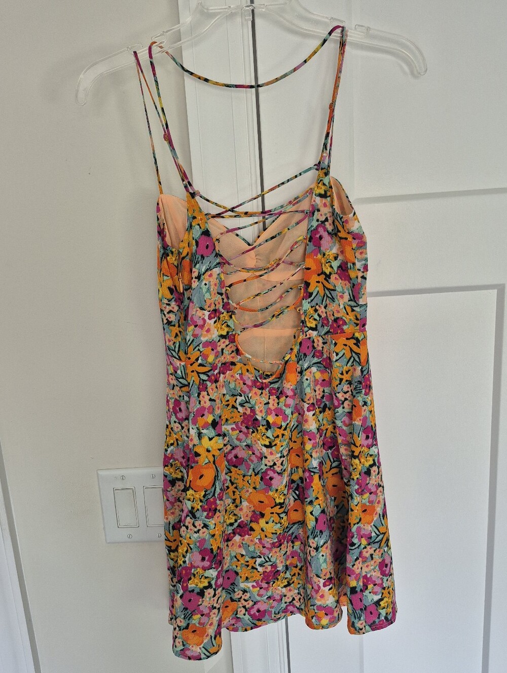 For Love & Lemons Dress Deena Pink Orange Tropical Garden Mini Size S NEW - Picture 7 of 15